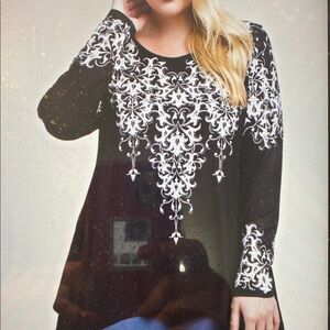 Vocal Black & White Crystal Rhinestone Western Print Tunic Top - NWT Size 3X